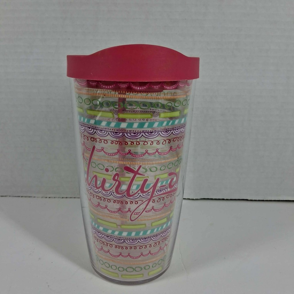 Tervis Thirty-One 16oz Insulated Tumbler Pink Green Geometric Travel Mug W/Lid